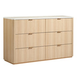 ModernMate 6 Drawer Dresser for Bedroom, 54" Clothes Dresser with Smooth Glide Drawers & Faux Travertine Texture Top, Modern Tall Chest of Drawers with Metal Handles for Bedroom Storage, Beige