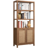 SICOTAS 71" Tall Rattan Bookshelf with Doors for Living Room Library