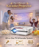 4K Smart Projector, 2400 ANSI, AI MEMC, WiFi 6, AI-PQ Auto Focus & Keystone, HDMI 2.1, 70W Dolby Audio, Home Theater Karaoke Projector with Dual Mics, Low Noise for Gaming, Party & Outdoor Camping