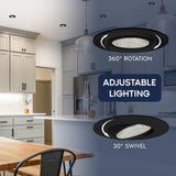 LUXRITE 4-Inch Gimbal LED Recessed Lighting, 5 Color Selectable 2700K-5000K, 15 Watts, 1250 Lumens, Adjustable 360º + 30º Swivel Spotlight, Dimmable, CRI90, IC & Wet Rated, ETL, Black (12 Pack)
