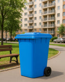 Getzi Blue 95-Gallon Wheeled Rectangular Trash Can with Hinged Lid