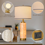 AIDENOEY 26" Modern Art Glass Table & Bedside Lamp, Stepless Dimmable Base + Dimmable 3-Color Light, USB A/C Charging Ports, Touch Control & Switch for Bedroom, Living Room, Office, Study