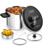 KOCH SYSTEME CS Stainless Steel Pressure Cooker 6.3QT, Olla de Presion, 3-in-1 Pressur Cookers, Easy One-Press Lock Button, Induction Compatible, with Glass Lid & Steamer