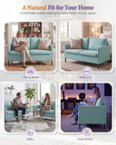 TYBOATLE 51" W Linen Fabric Upholstered Modern Loveseat Sofa Couch for Living Room, Love Seats 2-Seater Furniture w/Iron Legs for Compact Space, Apartment, Bedroom, Dorm, Office, Aqua Blue
