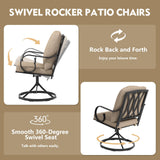 MELLCOM Outdoor Swivel Rocker Patio Chairs with Khaki Cushions, Set of 4