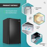 3.2 Cu.Ft Mini Fridge with Freezer, Single Door Compact Refrigerator, Adjustable Thermostat, Black