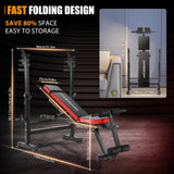 OPPSDECOR 6 in 1 900LBS Weight Bench with Leg Extension and Leg Curl, Foldable Bench Press Set and Squat Barbell Rack with Preacher Curl (Vermilionblack)