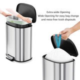 Garvee Stainless Steel Trash Can, 50 L/13 gal Hands Free Garbage Can with Soft Close Lid and Foot Pedal, Metal Kitchen Waste Bin, Silver
