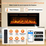 Winado 42" Electric Fireplace, Inserts/Wall Mounted Fireplace Heater with Remote Control, 12 Adjustable Flame Colors, Log & Crystal, 8H Timer for Living Room, Bedroom Inddoor