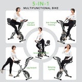 BARWING Stationary Exercise Bike for Home Workout, 5 IN 1 Foldable Indoor Cycling Bike for Seniors, 350LB Capacity, 16-Level Magnetic Resistance, Seat Backrest Adjustments BARWING