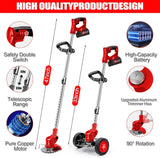 21V Cordless Weed Wacker with Wheels, 3-in-1 String Trimmer/Lawn Edger/Brush Cutter, 2x2.0Ah Battery & 3 Blades, Adjustable Height, Lightweight & Easy for Thick Weeds & Small Yards – Homeowner