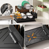 Godboat Dish Drying Rack, 2-Tier Dish Rack with Auto-Drain & Mat, Dish Racks for Kitchen Counter, Dish Drainer with Knife