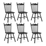 LUE BONA Black Dining Chairs Set of 6, Windsor Wooden Dining Chair with Thickened Backrest, Morden and Mid Century Kitchen Chairs for Dining Room Farmhouse, Weight Capacity 350 lbs