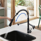 AIMADI Kitchen Faucet,Black Kitchen Faucet,Commercial Faucet with Sprayer Single Handle Single Hole Spring Kitchen Sink Faucet,Matte Black