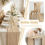 6 Pack Beige Cheesecloth Table Runner 17x108 Inch 9FT Semi Sheer Boho Gauze Table Runners for Wedding Baby Shower Birthday Party Home Bridal Shower Event Decor