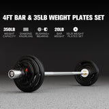 RitFit Barbell Weight Set - 4/6FT Olympic Barbell with Weight Plates (55-115LB Total) - Weightlifting Equipment for Squats, Curls, Deadlifts, Presses, Hip Thrusts 4FT Silver Bar with 35LB Plates