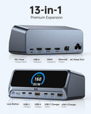 Selore 13-in-1 Laptop Docking Station with 2.26" LCD Display, 160W Max Output, Dual 4K HDMI, 10Gbps USB A/C Ports