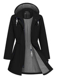 ATLASLAVA Rain Jacket Women Waterproof Long Lightweight Raincoat Hooded Windbreaker Outdoor Trench Coat BLACK M