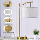 Hikczc Table Lamp for Living Room Bedroom, 23.5" Table Lamps Set of 2 with USB C+A Ports, Bedside Lamps for Nightstand with Linen Lamp Shades, 2 Dimmable LED Bulbs Included, Gold