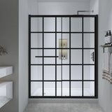 FELYL Black Grid Sliding Shower Door 55-60" W x 72" H, Matte Black, Single Sliding Door, Framed, 1/4" (6mm) SGCC Tempered Glass, Reversible Installation