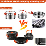 Camping Cooking Set | Stainless Steel Camping Pot and Pan Set with Kettle Cups Plates Forks Knives Spoons Jorunhe