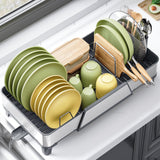 Urackify Large Dish Drying Rack - Triple Expandable Dish Rack for Kitchen Counter, Stainless Steel Sink Organization and Storage Essentials with Utensil & Pans Holder for Home and Appartment, Gray