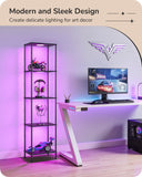 EDISHINE RGBW Modern Floor Lamp, 5-Tier Display Shelf with Light, Adjustable Brightness & Color Temperature, 3 Lighting Modes, Remote Control, Stable Floor Lamps for Living Room, Bedroom, Study, Black