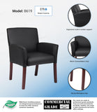 Box Arm Faux Leather Guest Chair, Black/Mahogany Boss Office Products