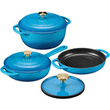 Best Choice Products Non-Stick Pot & Pan Cookware Set, Cast Iron, 2Qt Skillet W/Lid, 10" Grill Or Griddle Pan W/Press - Blue