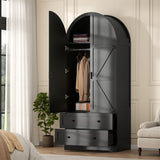 Gyfimoie Black Armoire Wardrobe Closet with 2 Drawers, 74.8" Wooden Wardrobe with 2 Doors, Freestanding Closet Armoire Cabinet with Hanging Rack, Clothing Storage Cabinet for Bedroom (Black)