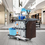 Commercial Janitorial Cart with 2 Cabinet, Cleaning Cart On Wheels, Housekeeping Caddy with Cover, Shelves Towallmark