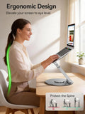 Anifrim Telescopic Laptop Stand with 360° Rotation, Adjustable Height & Tilt Swivel Laptop Riser, Ergonomic Standing Desk Converter for 10-17" MacBook Pro/Air, Dell, HP – Supports up to 22lbs (Silver)