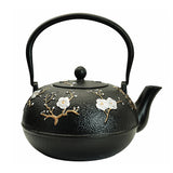 YJX 60.9oz Large Cast Iron Teapot for Stovetop, Japanese Tetsubin, Heavy and Durable Tea Pot, Tea Kettle with Stainless Steel Infuser for Loose Tea, Floral Pattern(1800ML)
