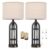 Seealle Table Lamps for Living Room Set of 2 - Black Bedside Lamp for Bedroom with USB C+A & Outlet, Farmhouse Lamps for Night Stands, 3-Way Dimmable Touch Lamps for Living Room with Oat Shade