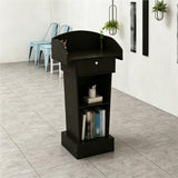 Wooden Curved Lectern, Floor Standing Podium,Black,+Drawer