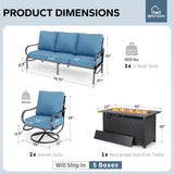 MFSTUDIO 4 Piece Metal Patio Furniture Set with Fire Pit Table, Denim Blue