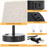 Mini Bedside Lamps for Bedrooms Set of 2 - Nightstand Bedroom Lamps with USB C Port and AC Outlet Charging, Dimmable Touch Small Bed Side Table Lamp, Black Night Stand Light for Kids/Guest Room