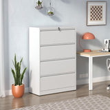 Gecheer 4 Drawer Lateral File Cabinet with Lock, White Metal Filing Cabinet for Home Office, Lockable Steel File Cabinet for Legal Letter A4 F4 Size, Heavy Duty Storage Cabinet with Smooth Slides
