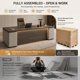 kmnub 70.9 in Modern LED Solid Wood Executive Desk with Storage