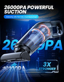 Yedop Handheld Vacuum Cordless, 26,000 Pa High Power Suction, Portable Rechargeable Car Vacuum Cleaner for Home, Office, Pet Hair, Car Detailing, Black
