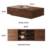 Mid-Century Modern Expandable Coffee Table (47.2"-81.8" Adjustable Centerpiece),Center Table with Large Storage for Living Room Living Rooms, Bedrooms, or Lounge Spaces,Walnut