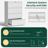 4 Drawer Lateral File Cabinet, Metal Filing Cabinet for Home Office, White