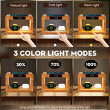 HQOBZX Wooden Bedside Table Lamps for Bedroom with Wireless Charger, nightstand lamp with Charging Station, 3 Night Light Modes Dimmable Touch Bedside Lamps with Alarm Clocks Lamps for Night Stands