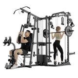 GMWD Dual-Station SmithΔ Machine Power Cage, All-in-One Home Gym Workout Station with 121LB Weight Stacks & Cable Crossover, Professional Functional Trainer for Couples & Family Strength Training