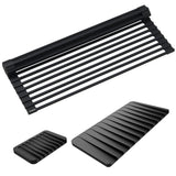 Kraus Roll Up Dish Drying Rack with Self-Draining Silicone Dish Drying Mat and Silicone Soap Dish Holder in Black, KDM-KRM-10BL