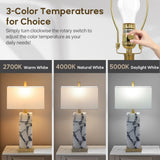 Natural Marble Table Lamps Set of 2: 3-Color Temperatures Alabaster Lamp with Nightlight, Bedside lamps with USB Ports, Bedroom Lamps for Night Stands End Table lamps for Living Room, Bulbs Included
