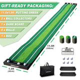 SENSECLUB Golf Putting Game Set, Indoor Foldable Putting Green Mat 12 Holes, Golf Gifts for Men - 1.5x11.5 Ft with Ball-Collect System