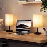 aooshine Fully Dimmable Nightstand Lamps Set of 2 - Table Bedside Lamp with USB C+A Charging Ports & 2 AC Outlets, Square Lamp Sets Linen Fabric Shade for Bedroom Living Room(Bulb Included)