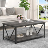 FOLUBAN Coffee Table with Storage, Modern Small Center Tables for Small Spaces, Rustic Wood and Metal Cocktail Table for Living Room, 39.3 Inch Dark Gray