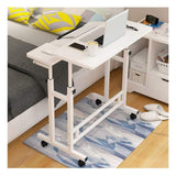 Portable Adjustable Desk Portable Computer Desk Mobile Lap Table Days Overbed Table Portable Laptop Mobile Computer Stand Desk Cart Tray Side Table for Home Office Living Room Bedroom (White)